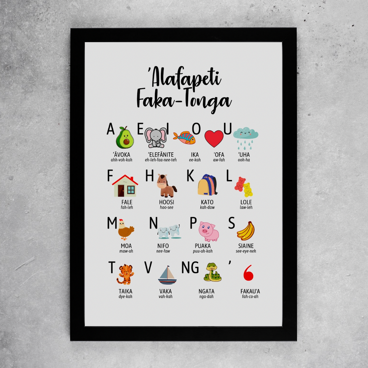 Tongan Illustrated Alphabet Print ('Alafapeti FakaTonga) Memories Lane Canvas