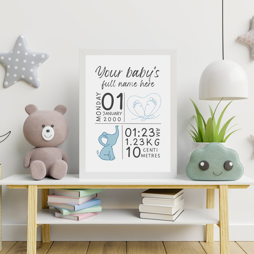 Custom Birth Details- Pink, Grey, Blue & Beige