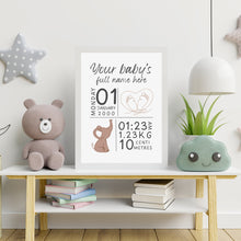 Load image into Gallery viewer, Custom Birth Details- Pink, Grey, Blue &amp; Beige
